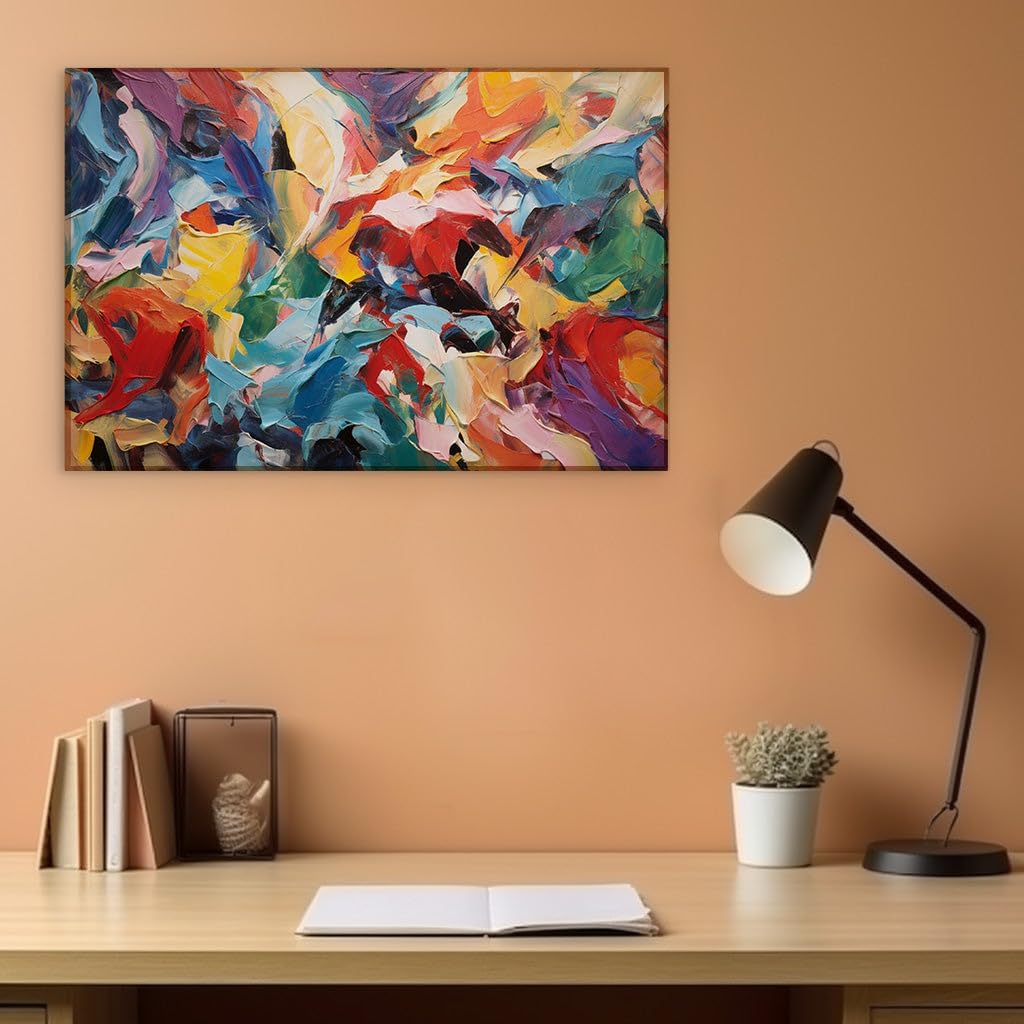 Canvas for Living room. Vibrant Hues and Energetic Brushstrokes Unlock Abstract Expression, 27 x 18 inch Canvas Wall Art - Ready to Hang - 69x46 cm (27x18 inch)