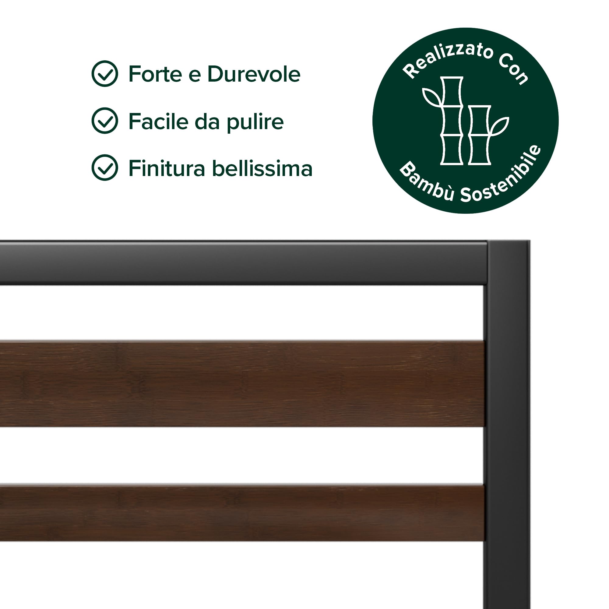 Zinus Kai Struttura Letto Singolo 80x190 cm con Testiera in Bambù - Rete Singola con Doghe in Metallo Incluse - Altezza 25.4 cm con Spazio Sottostante - Facile da Montare - Nero e Marrone