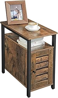 Industrial Rustic Wood/Steel Narrow End Sofa Side Table Shelf With Shutter Door Storage Bedside Nightstand, End Table with Storage Drawer, Table for Home Bedroom Living Room Rustic Brown Shutter Door