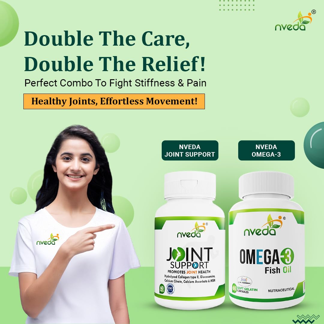 Neveda omega 3 fish oil 60 capsules and joint support 60 tablets with collagen type 2, glucosamine, MSM, calcium for healthy joints (combo), 170 grams, 170 grams Neveda omega 3 fish oil 60 capsules and joint support 60 tablets with collagen type 2, glucosamine, MSM, calcium for healthy joints (combo), 170 grams, 170 grams