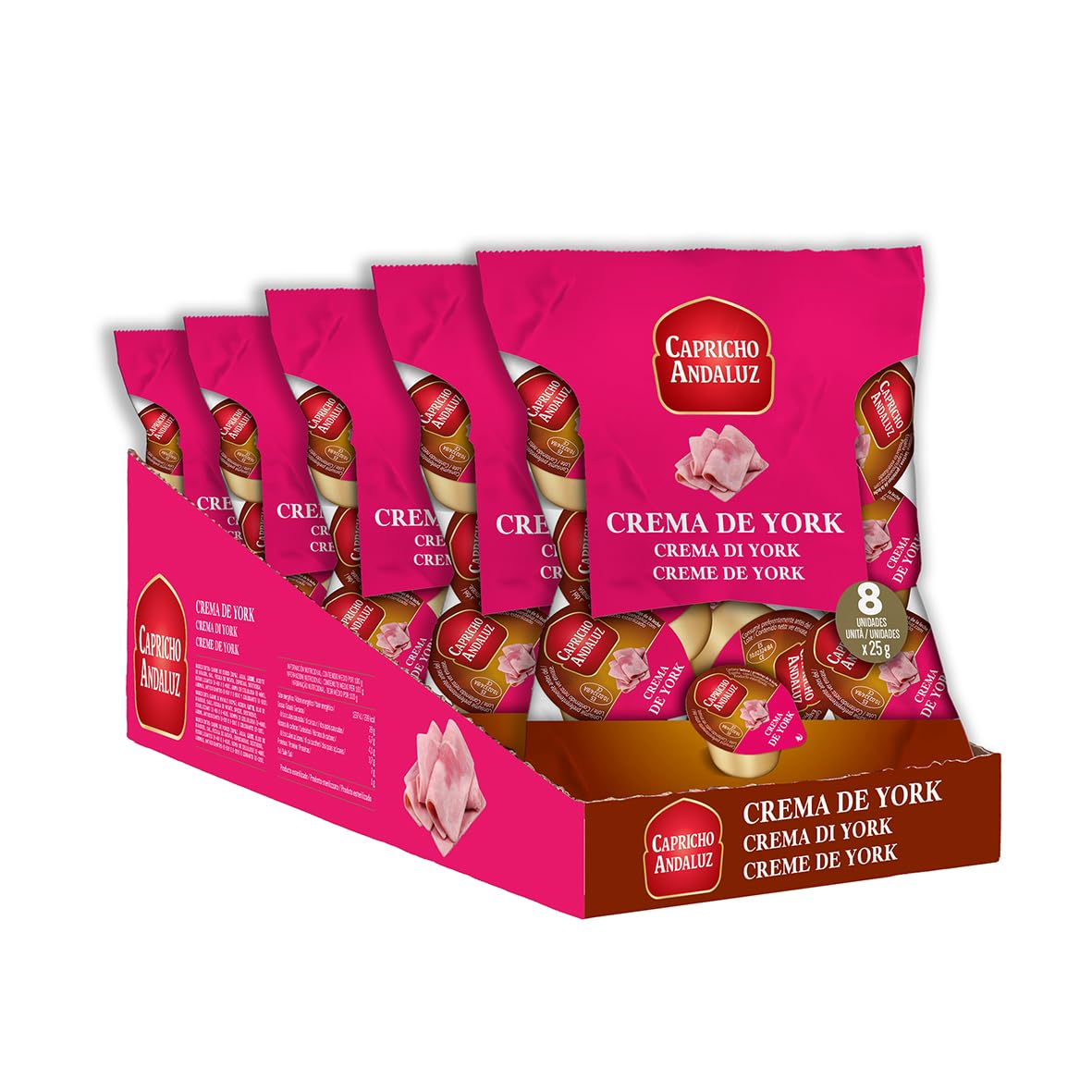 Capricho Andaluz - Bolsa Crema de York 8 Unidades en Monodosis de 25gr Untable para tus Desayunos y Meriendas con un Envasado Práctico y Cómodo para Llevar