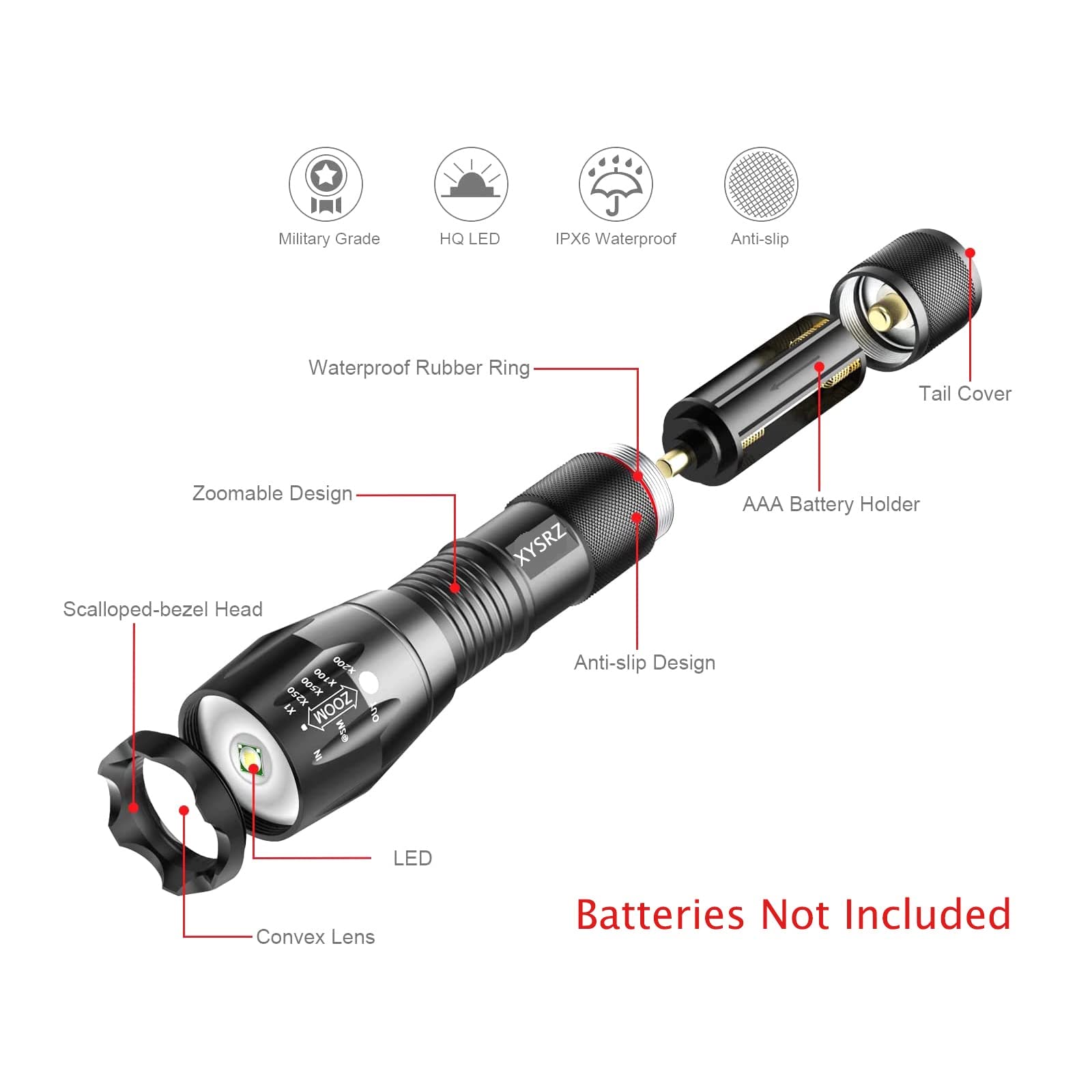 Amazon.co.jp: XYSRZ タクティカルLED懐中電灯 3000ルーメン