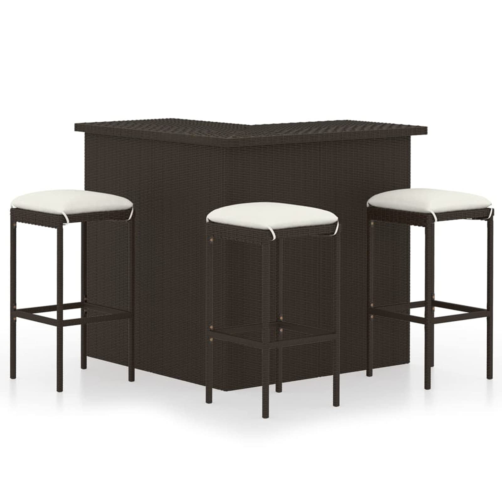 Ensemble de Bar de Jardin Résine Tressée Marron 1 Table 3 Tabourets avec Coussins