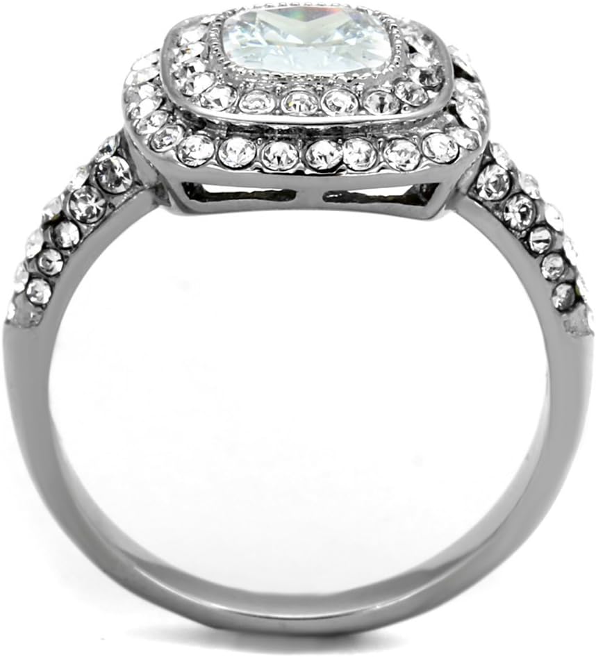 Marimor Jewelry 2.55 Carat Halo Cushion Cut Zirconia Stainless Steel Engagement Ring Women's Size 5-10