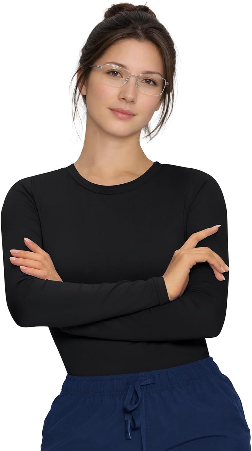 3 Pack Scrub Undershirts Long Sleeve Women, Comfortable Underscrub for Nurse High Crew Neck