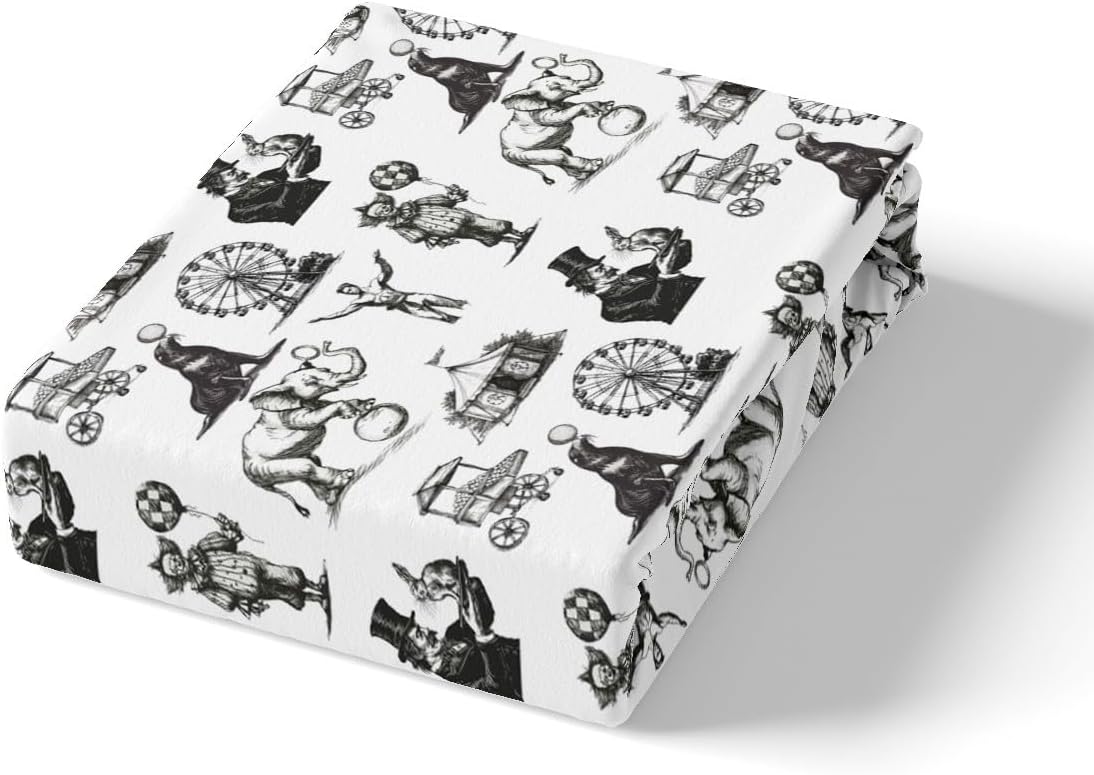 Retro Circus Troup Duvet Cover Set Queen Size,Elephant Ferris Wheel Bedding Set 3Pcs for Kids Teens Adult Room Decor,Cartoon Clown Funny Comforter Cover Vintage Sketch Quilt Cover,2 Pillowcases