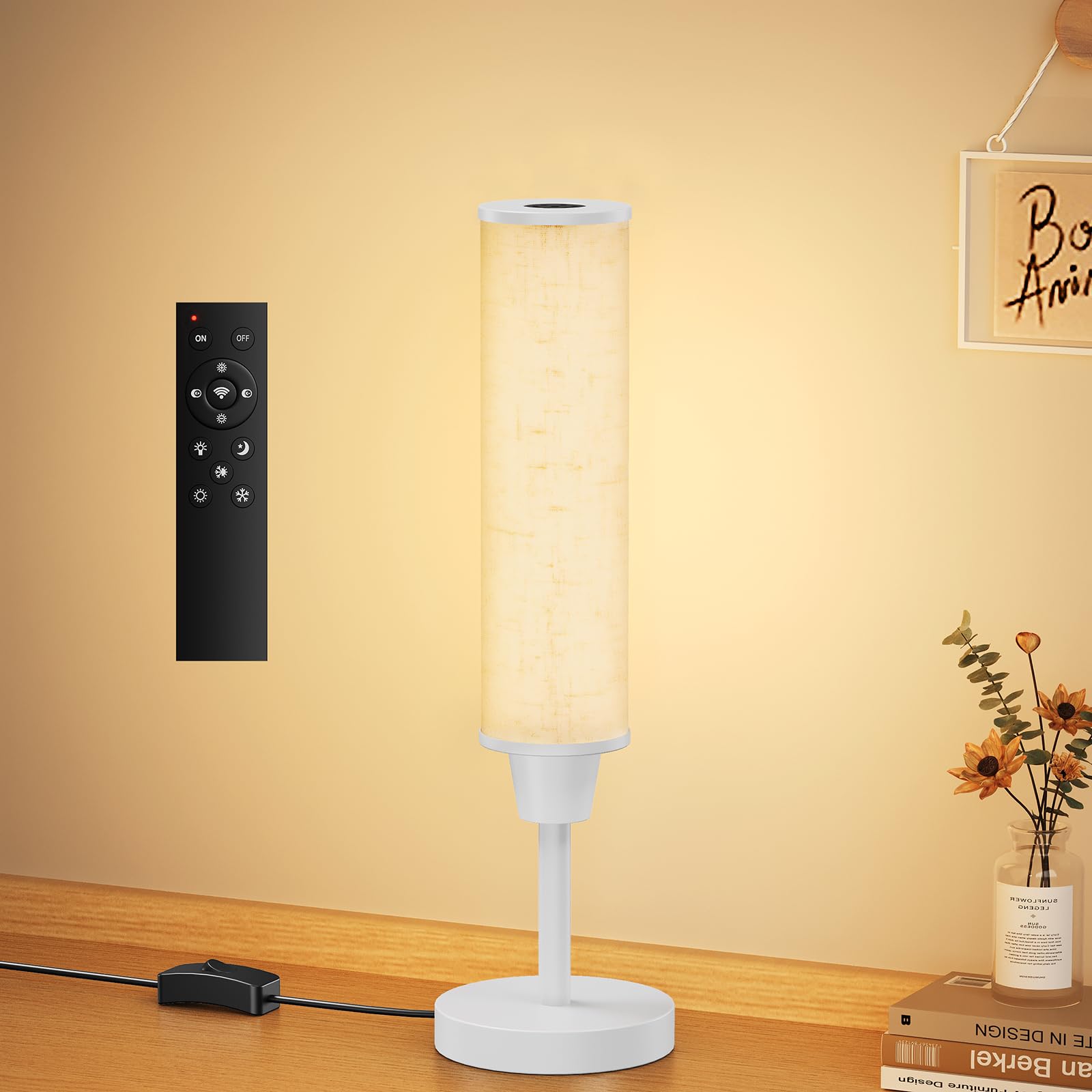 table lamp with remote,bedside lamps ,table lamps for living room bedroom,Adjustable brightness (10%-100%) and color temperature (3000k-600k),Dimmable Small Lamp for living room，Office(White-Line) — image 1