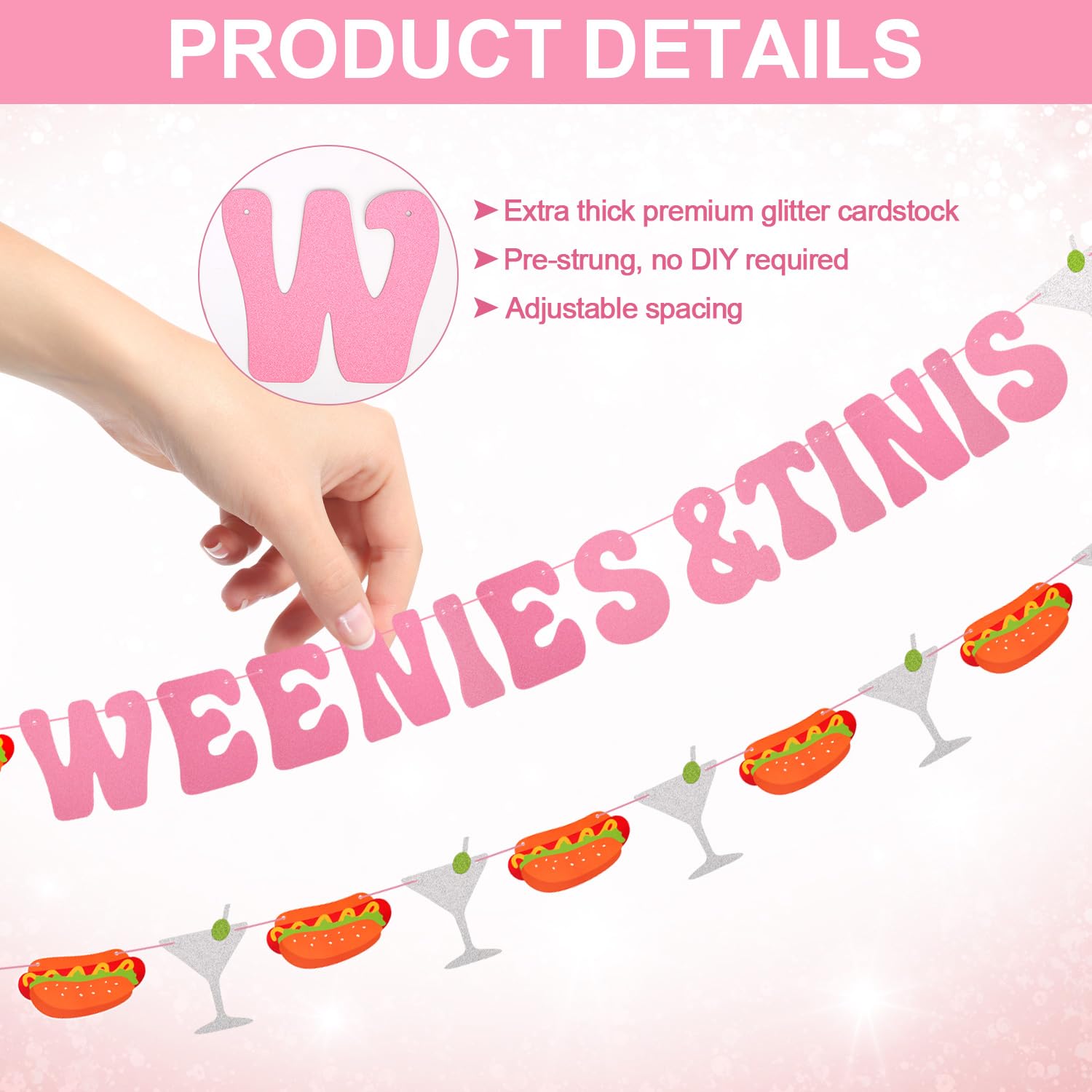 3-Pack Martini & Hot Dog Party Banner Garlands – 'Weenies & Tinis' Bachelorette Birthday Decor - View #10