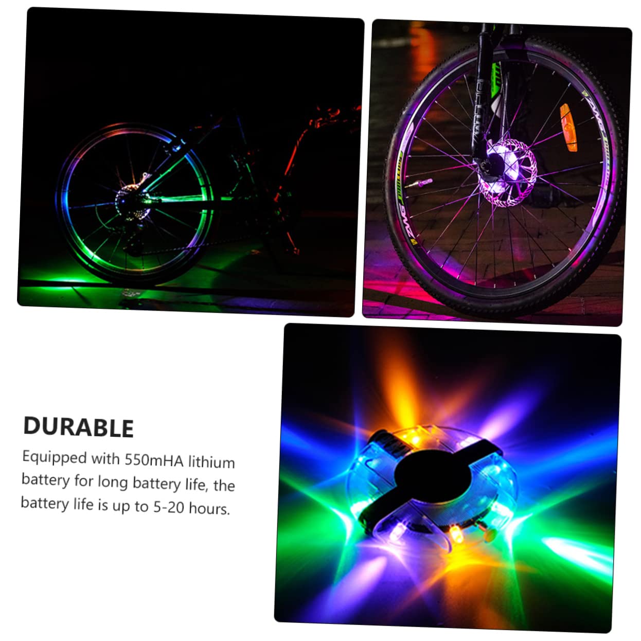 INOOMP 3pièces Lumière De Roue De Vélo LED Rechargeable USB Lampe De Sécurité Étanche pour Cyclisme Nocturne avec Modes De Couleurs