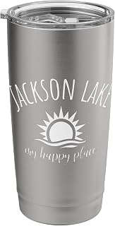 Jackson Lake WY My Happy Place Boating Fishing Sailing Camp Stainless Steel Insulated Tumbler