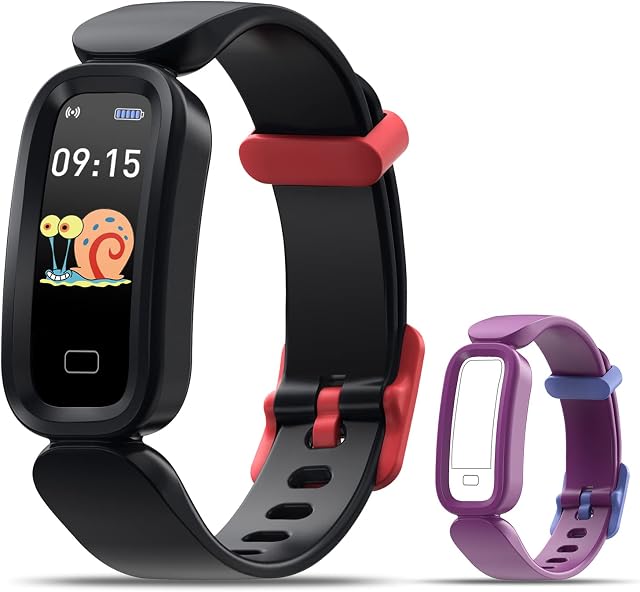 Cattle Herder Kids Fitness Tracker, Boys Girls Fitness Watch with Heart Rate Sleep Monitor, IP68 Waterproof Activity Tracker with 16 Sport Modes, Great Gift for Kids Girls Boys Teens Black/Purple