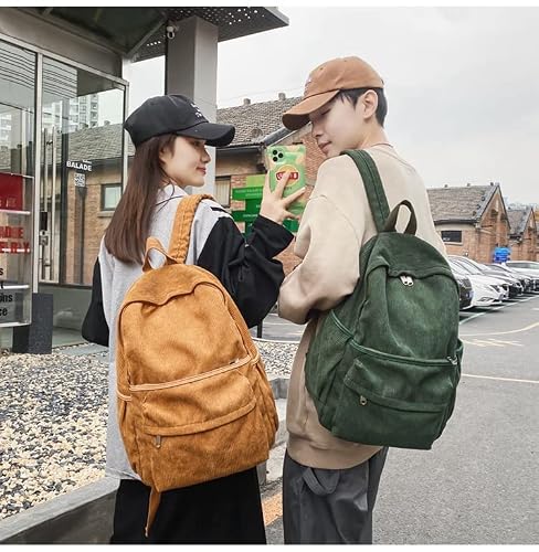 MININAI Preppy Corduroy Aesthetic Backpack 15.6 inch Laptop College Backpack Cute Book Bag Travel Rucksack Daypack (One Size,Green) — view 3