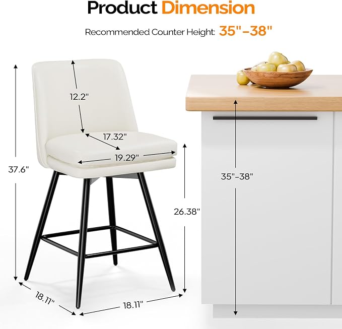 Butaco giratorio moderno con asiento de piel PU crema miniatura 3