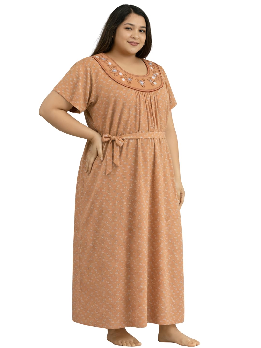 noty Women's Plus Size- XL, 2XL, 3XL- Nighty | Maxi | Gown- Poly Viscose Knits Fabric- Floral Printed with Embroidery-picture-11