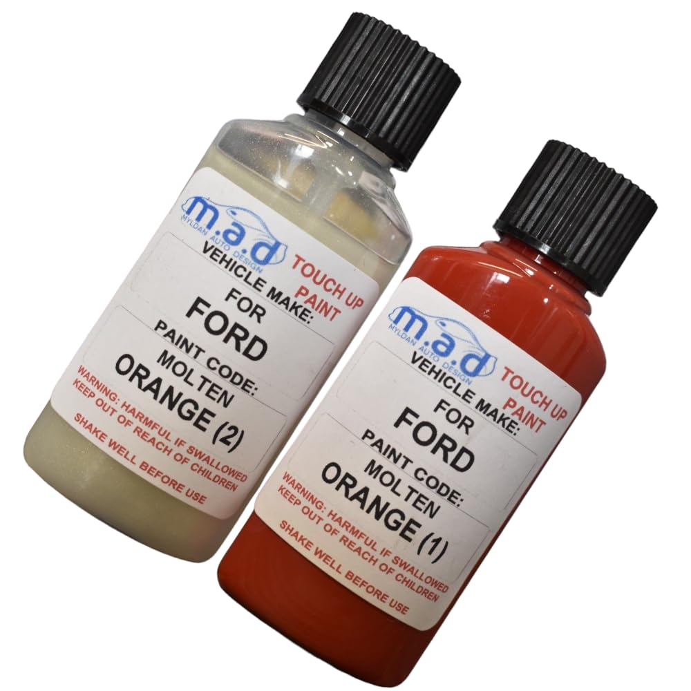 M.A.D MYLDAN AUTO DESIGN M.A.D PAINT TOUCH UP FOR FORD MOLTEN ORANGE KIT FIESTA FOCUS ST *BOTH LAYERS* REPAIR PAINT CHIP SCRATCH (PAINT & LACQUER, 20 Milliliters)
