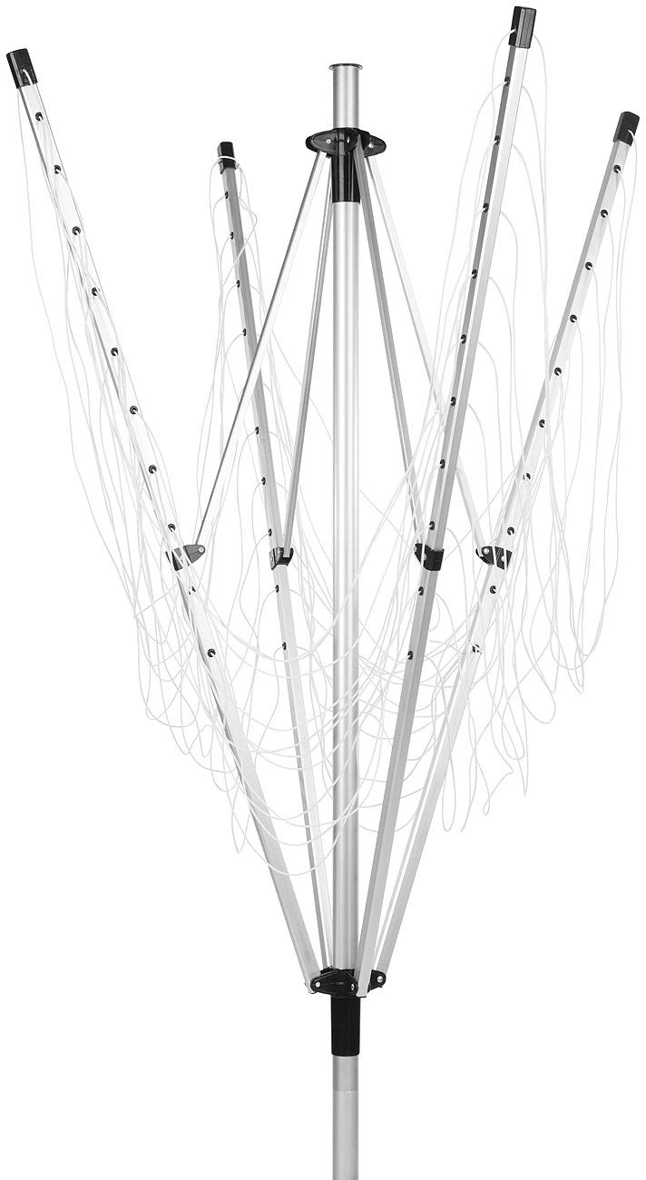 Royal Gardineer Waeschespinne drehbar: 4-Arm-Wäschespinne aus Aluminium, 60 Meter Wäscheleine, mit Bodenanker (Wäscheständer ausziehbar, Wäscheständer XL, Socken)