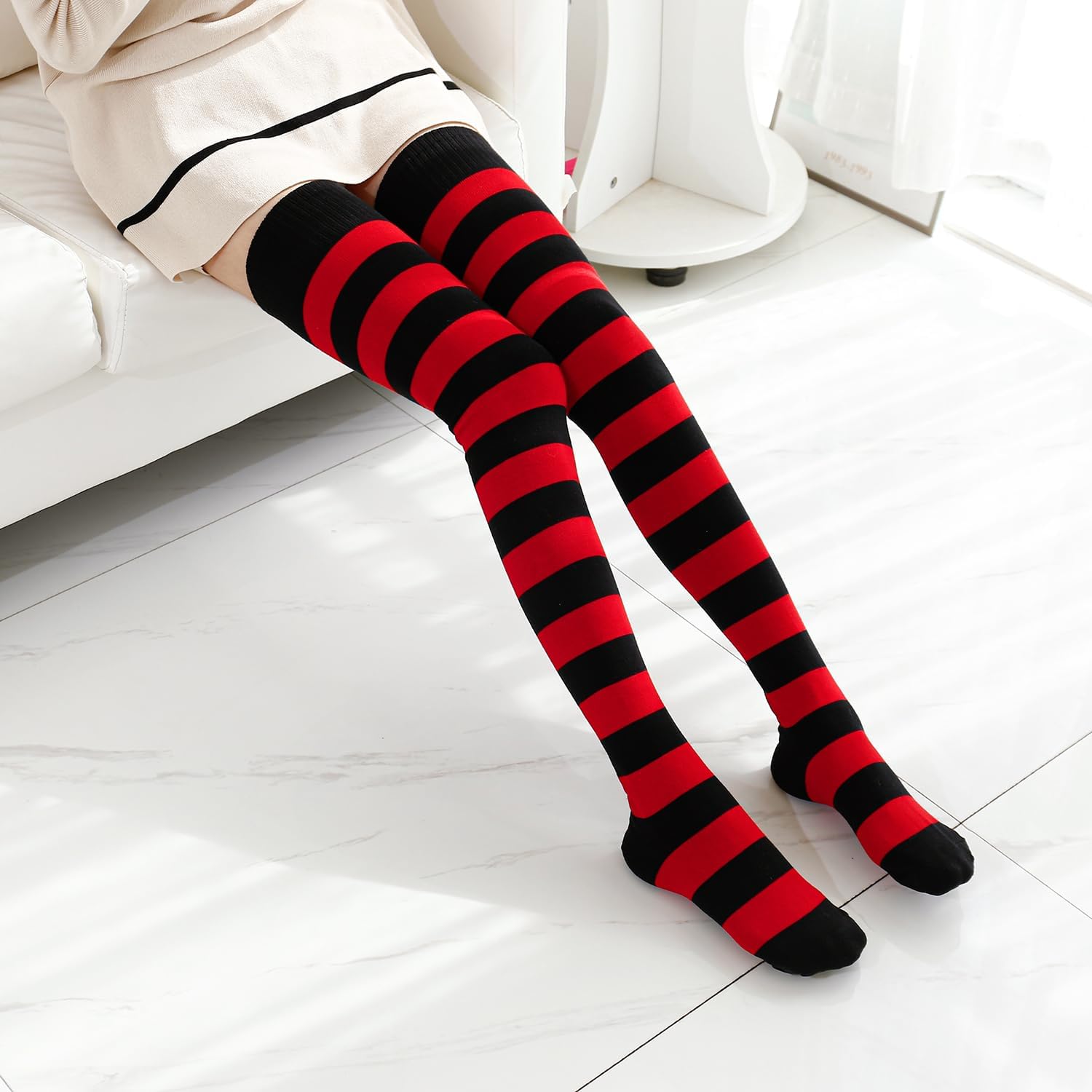 Kayhoma Extra Long Cotton Stripe Thigh High Socks Over the Knee High Socks - Image 3