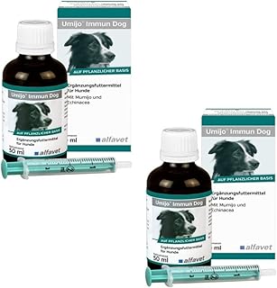 alfavet Umijo® Immun Dog | Doppelpack | 2 x 50 ml | Flüssiges Ergänzungsfuttermittel für Hunde | Zur Unterstützung der Immunabwehr | Enthält Zink, Mumijo und Echinacea