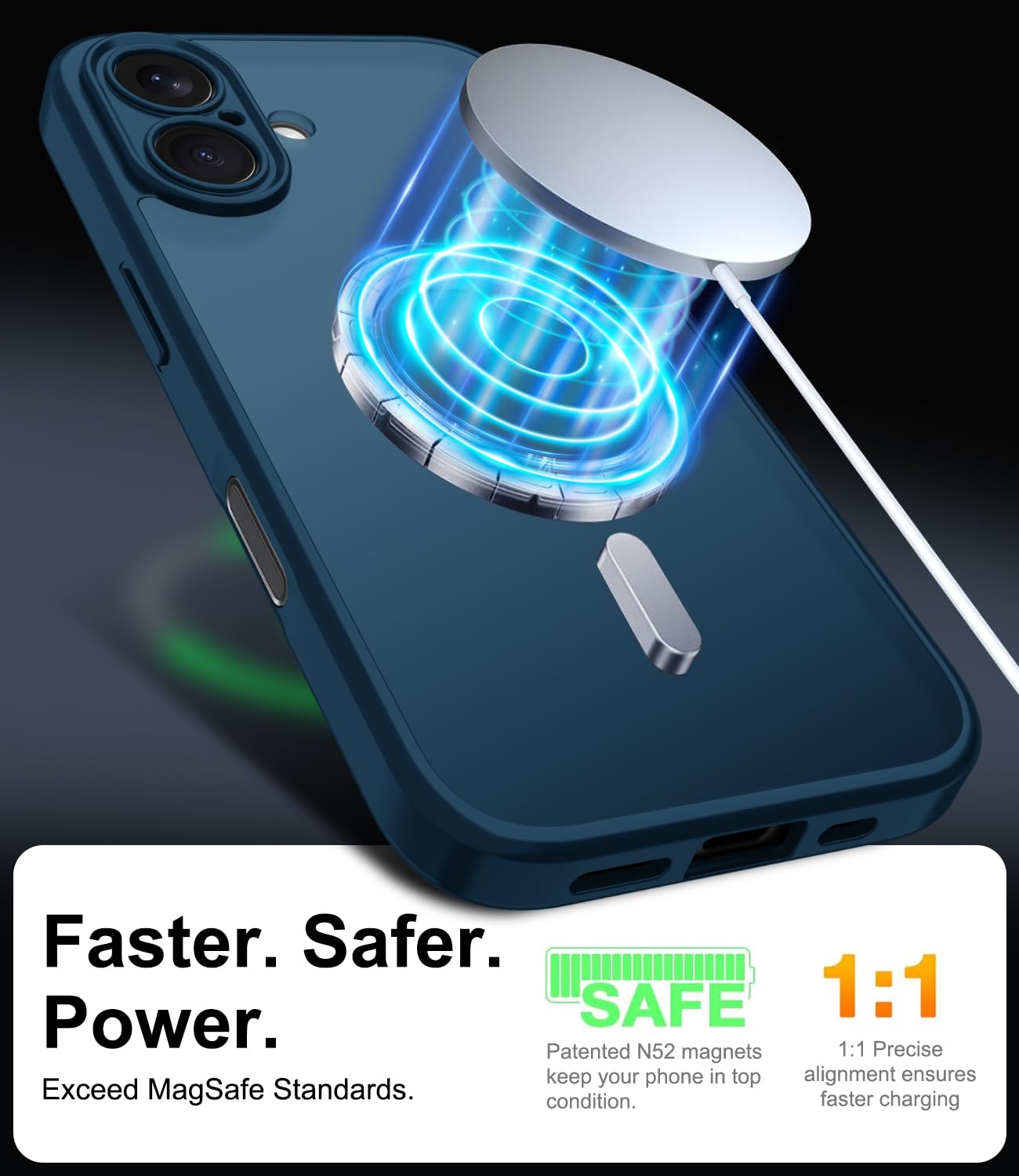Janmitta Janmitta Magnetic for iPhone 16 Case,with Screen Protector+Wrist Strap,Compatible with MagSafe,Camera Protection,Military Grade Drop Protection,Slim Translucent Matte Phone Cover,Deep Blue in use