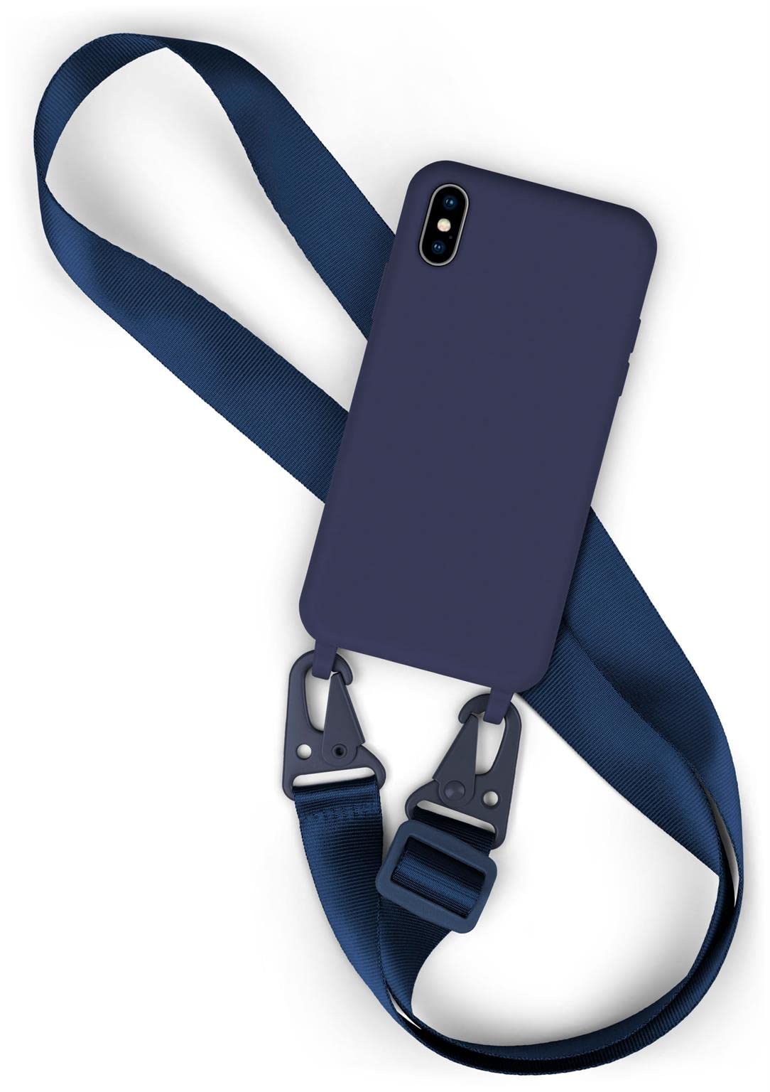 moex Hover Cover łańcuszek na telefon komórkowy Apple iPhone X/iPhone XS z szeroką taśmą, etui z paskiem do zawieszenia, zdejmowany nylonowy łańcuszek z karabińczykiem, stylowy i bardzo wytrzymały – granatowy