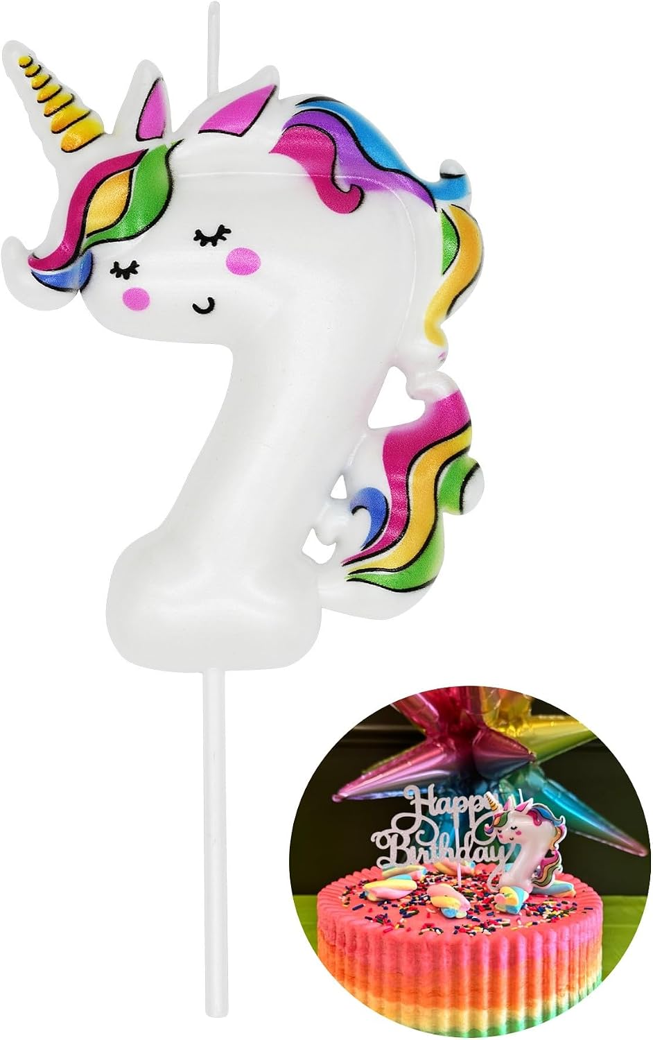 DERVENTA Unicorn Themed Party Decor Number 7 Birthday Candle Cake Topper