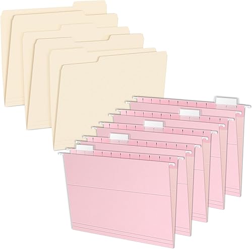 Miniatura 1 de SUNEE Carpetas de archivo tamaño carta, paquete de 100 carpetas Manilla con 25 carpetas colgantes de archivos, color rosa, colorido para archivar