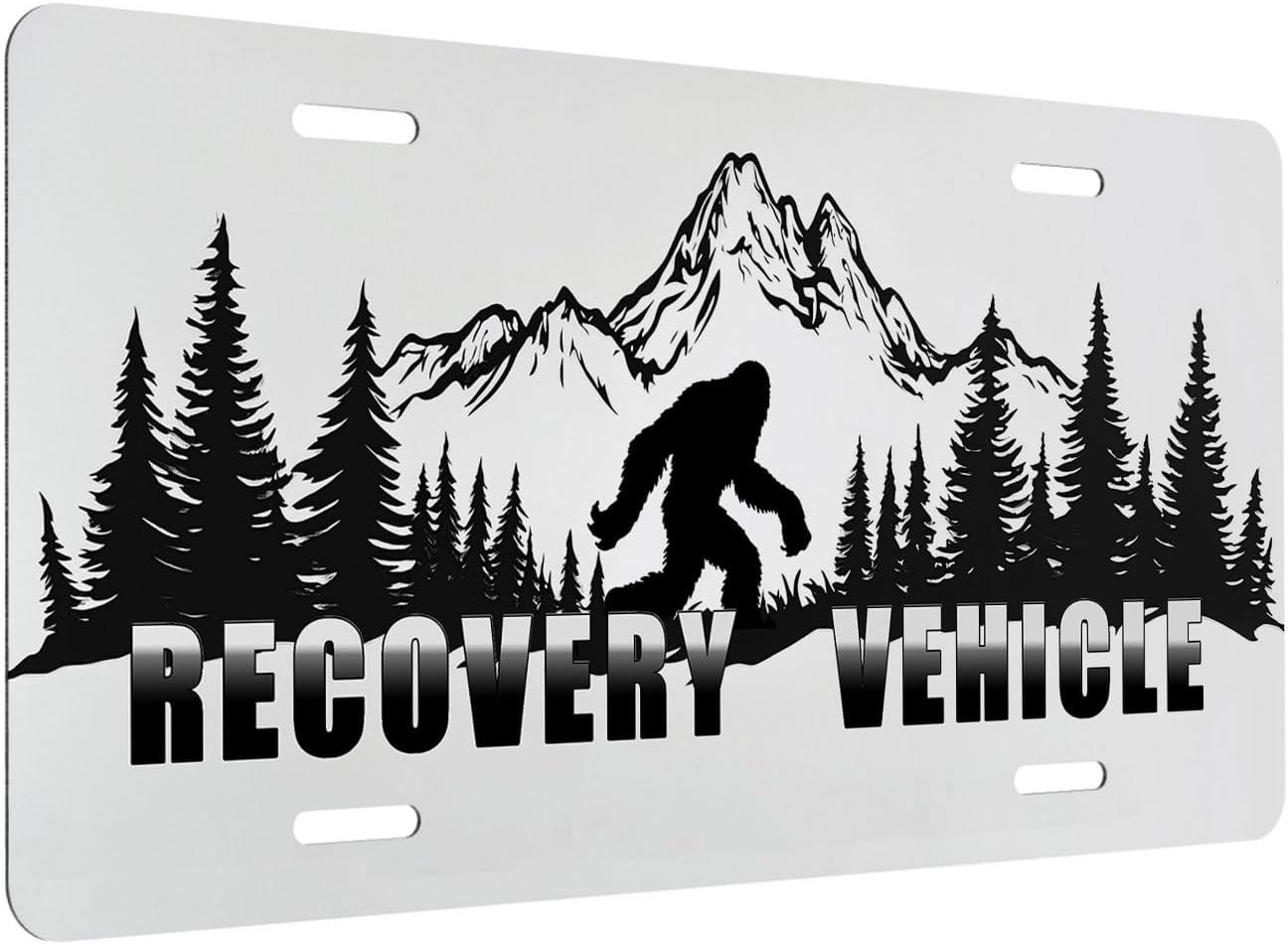 Bigfoot Recovery Front License Plate for Women Funny Sasquatch Offroad Vehicle Car Vanity Plates Decorative Aluminum Metal Cute Novelty License Plate 6x12 Inch (4 Holes) image 2