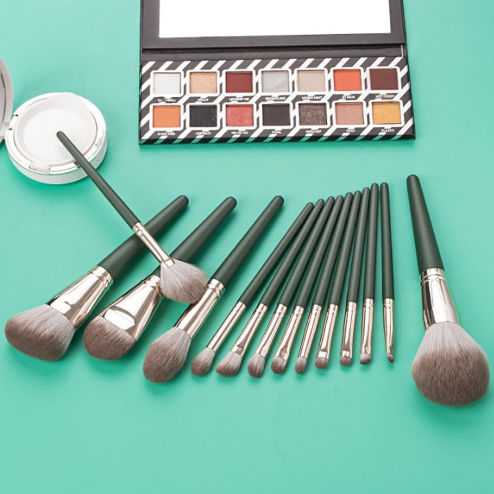Juego de 14 brochas de maquillaje con cubo de almacenamiento, brochas suaves para cara y ojos