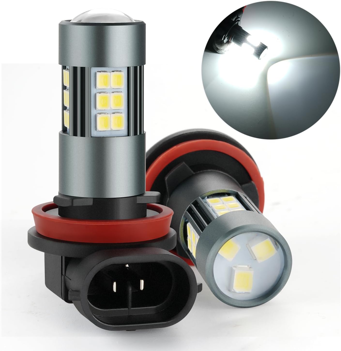 iFunyLED H11 LED Fog Lights Bulbs 300% Brighter 6500K Cool White H8 H16 Plug & Play for Cars Trucks SUVs Pack of 2