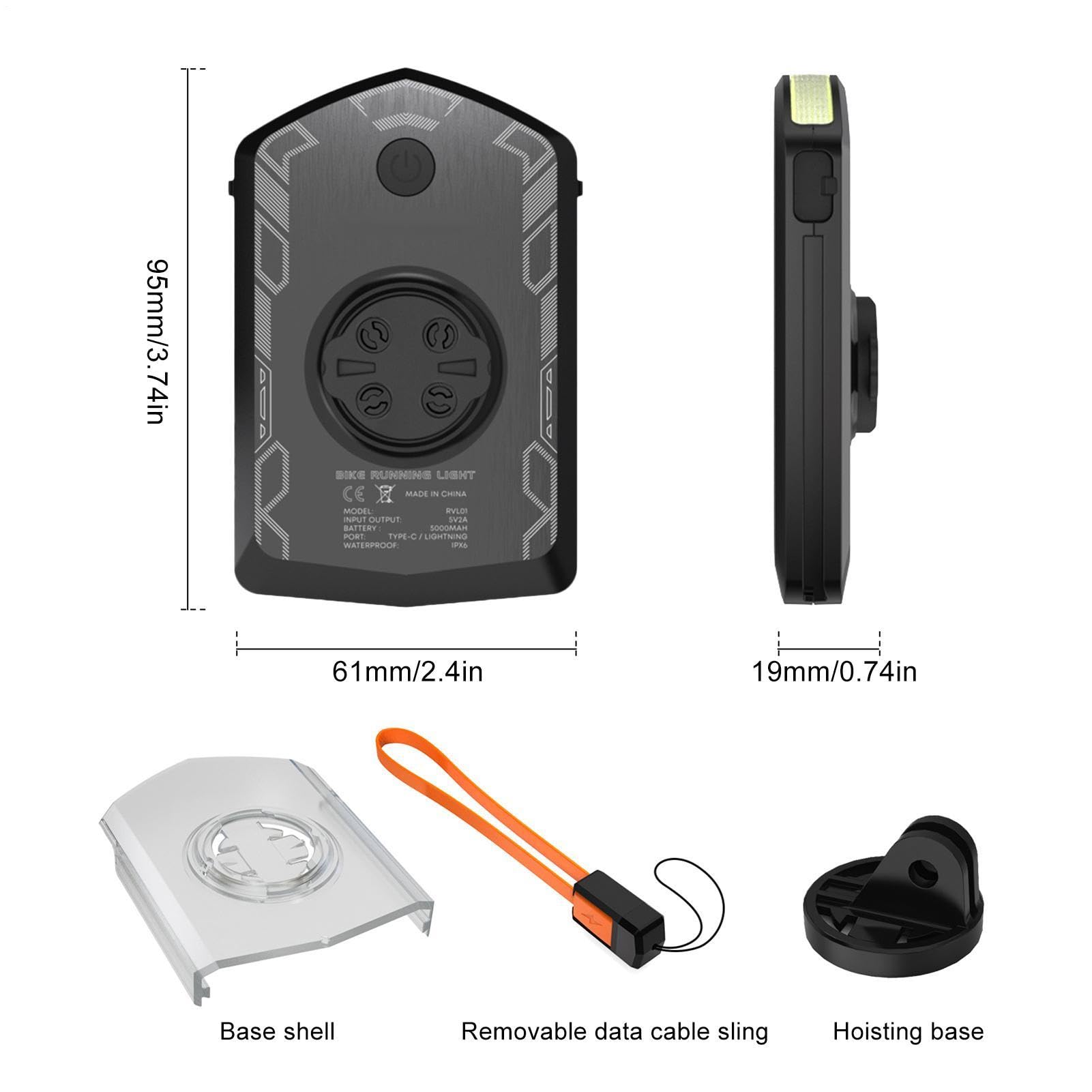Luce notturna per bicicletta, alta luminosità, 6,1 x 9,5 x 1,9 cm | luce per bici da strada, e riflettori, ricarica USB, per equitazione all'aperto, mountain bike