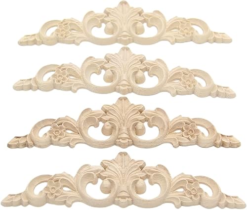 Onlay tallado en madera, apliques de 7.9 x 2 pulgadas, marco sin pintar, decoración de puerta de estilo europeo, apliques para decoración de puertas