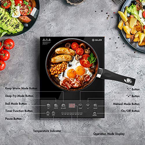 Electric Induction Cooktop, iSiLER 1600W Portable Induction Cooker Cooktop, Countertop Burner Suitable for Cast Iron, Stainless Steel Cookware