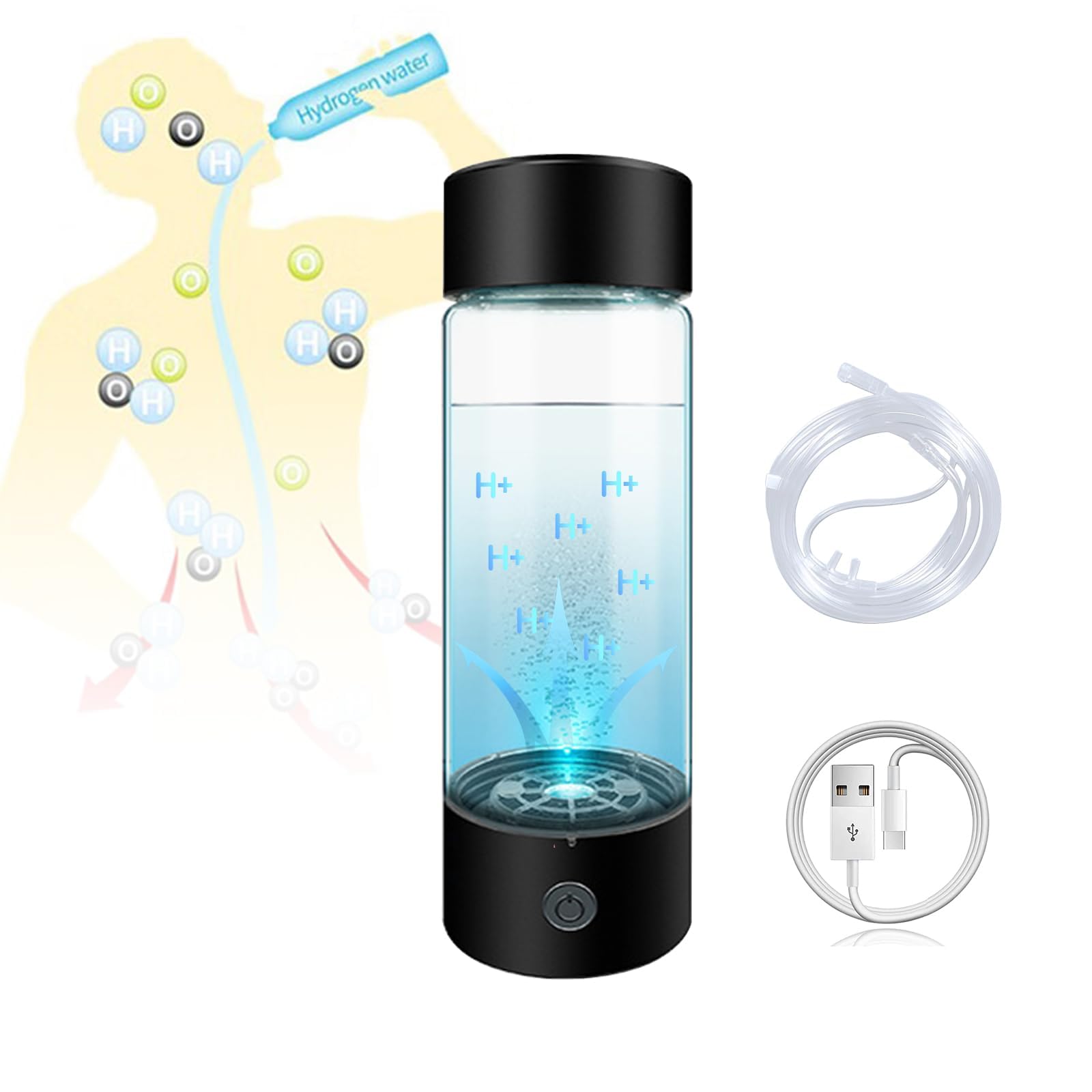 Hydrogen Water Bottle- A Portable Health Boosting Waterionizer Generator with SPE PEM Technology,Hydrogen Water Bottle Generator,Suitable for Office, Travel, Exercise, Love (black)
