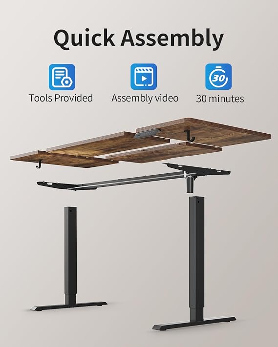 Cubiker Electric Standing Desk 120 x 60 cm, Height Adjustable Sit Stand Desk with Memory Presets, Home Office Computer Desk, Black Frame with Vintage Brown Top