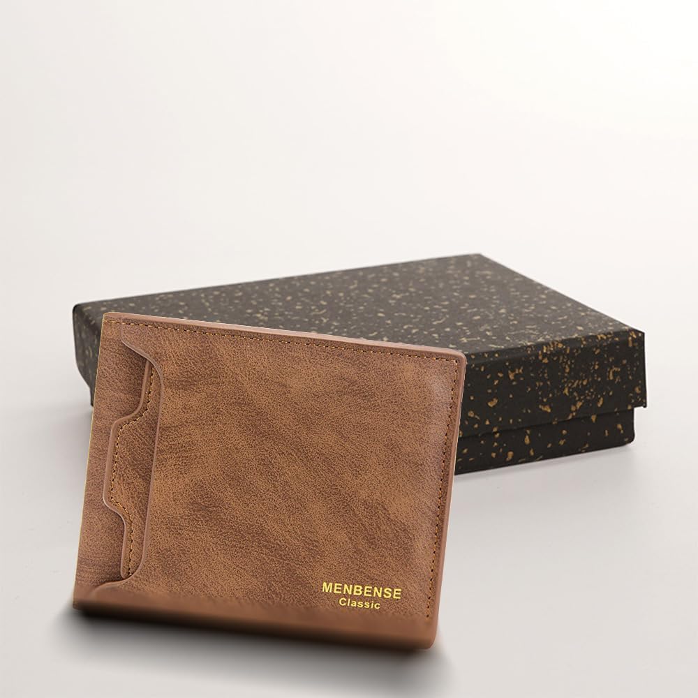 Personalized Mens Bifold Wallets Leather Front Pocket, Custom Engraved Leather Photo Wallet,from Father to Son Wallet,Husband Anniversary Wallet from Wife,with Engraved Wallet Card (Style 1)
