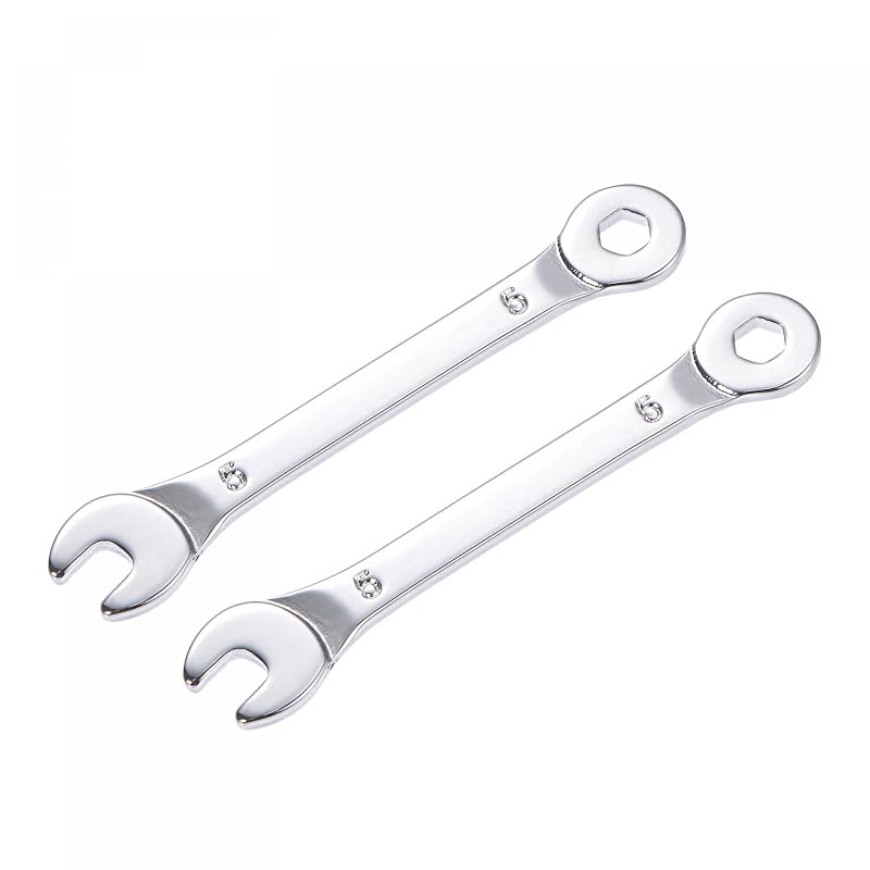 Chave combinada fina uxcell com extremidade estriada de 6 pontos e boca angulada, métrica, aço-carbono com acabamento cromado espelhado, 5 mm, conjunto com 2 peças