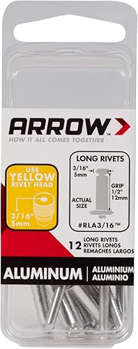 Arrow RLA3/16 Remaches largos de aluminio de 3/16 pulgadas, paquete de 12, gris