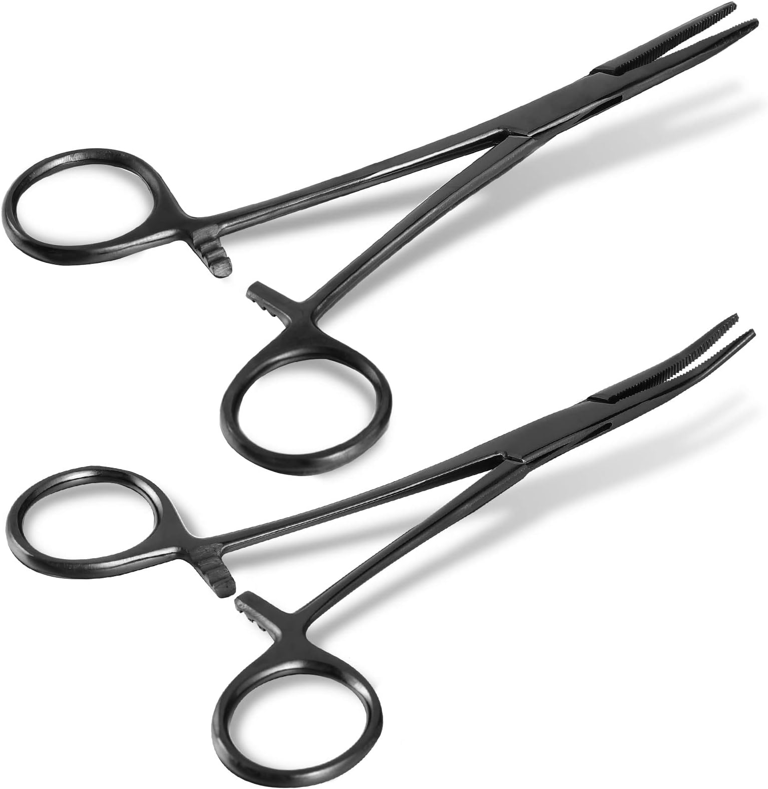 BBTO Hemostat Curved and Straight Hemostat Forceps Piercing Pliers Forceps, Stainless Steel Straight and Curved Pliers, Fishing Tweezer(Black,2 Pcs)