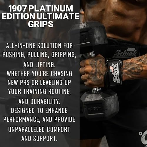 Miniatura 3 de Schiek Sports Model 1907 Platinum Edition Ultimate Grips - Correas de levantamiento de pesas 3 en 1, muñequeras y almohadillas de agarre, control