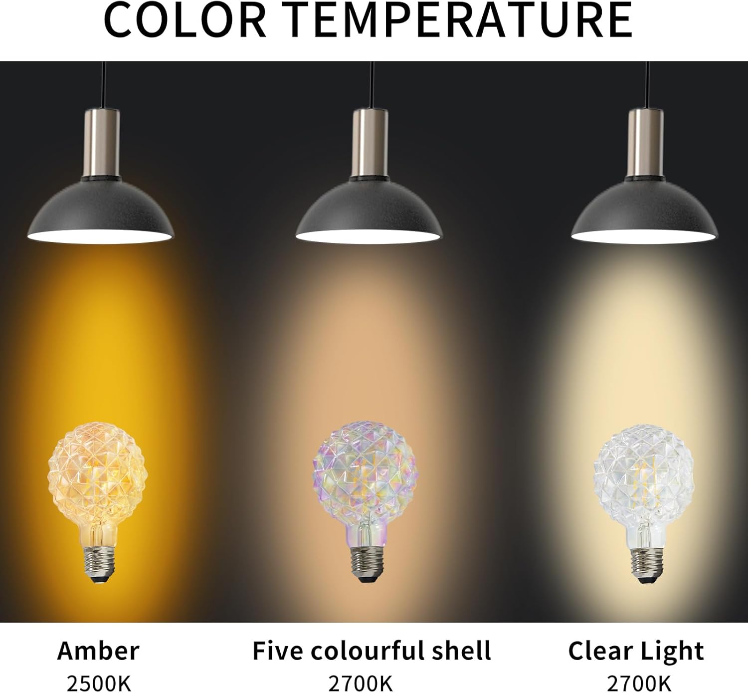 2 Pack Vintage LED Edison Bulb G30 G95 6W Dimmable LED Filament Bulb Colorful Pineapple Shaped Bulb 2700K Warm White E26 for Bedroom, Dining Room, Bar, Coffee Shop