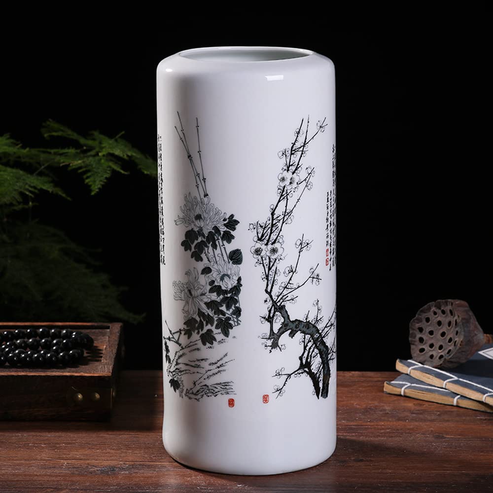 asdchZen Jingdezhen Ceramic Vase Rich Bamboo Chinoiserie Vase Dried Flowers Flower Arrangement Living Room Aquatic Culture Flower Arrangement Decoration Ornaments Painting And Calligra