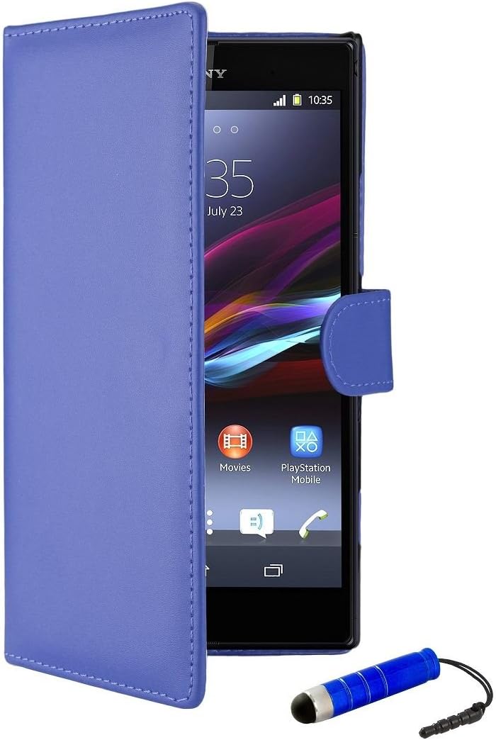 32nd Book wallet PU leather case cover for Sony Xperia Z1 (L39h) + screen protector, cleaning cloth and touch stylus - Deep Blue