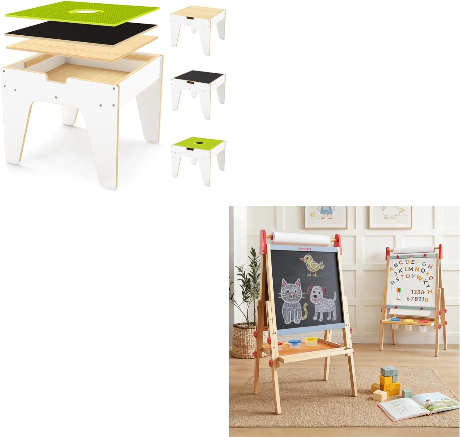 wingyz 4-in-1 Building Table & 3-in-1 Art Easel Bundle