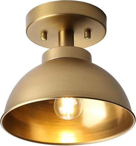 Pathson Lámpara de techo empotrada de metal, lámpara de techo con acabado de latón vintage, lámpara de techo con base E26 de cable duro para sala de