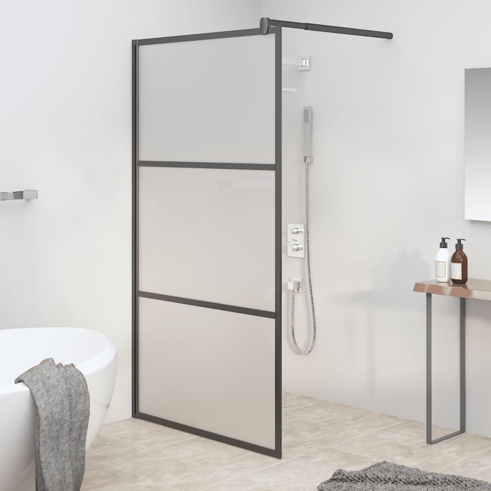 ShGaxin Mampara Ducha accesible Vidrio ESG Esmerilado Negro 115x195 cm, Mampara Bañera, Mampara Baño Ducha, Cabina De Ducha, Mampara Baño