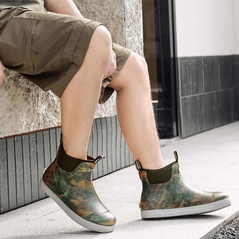 Image of Mens Deck Boots, Saltwater Fishing Booties Rubber Waterproof Ankle Rain Boots, High-performance Footwear Chelsea Boots for Gardening Fishing Boating Camping Sailing