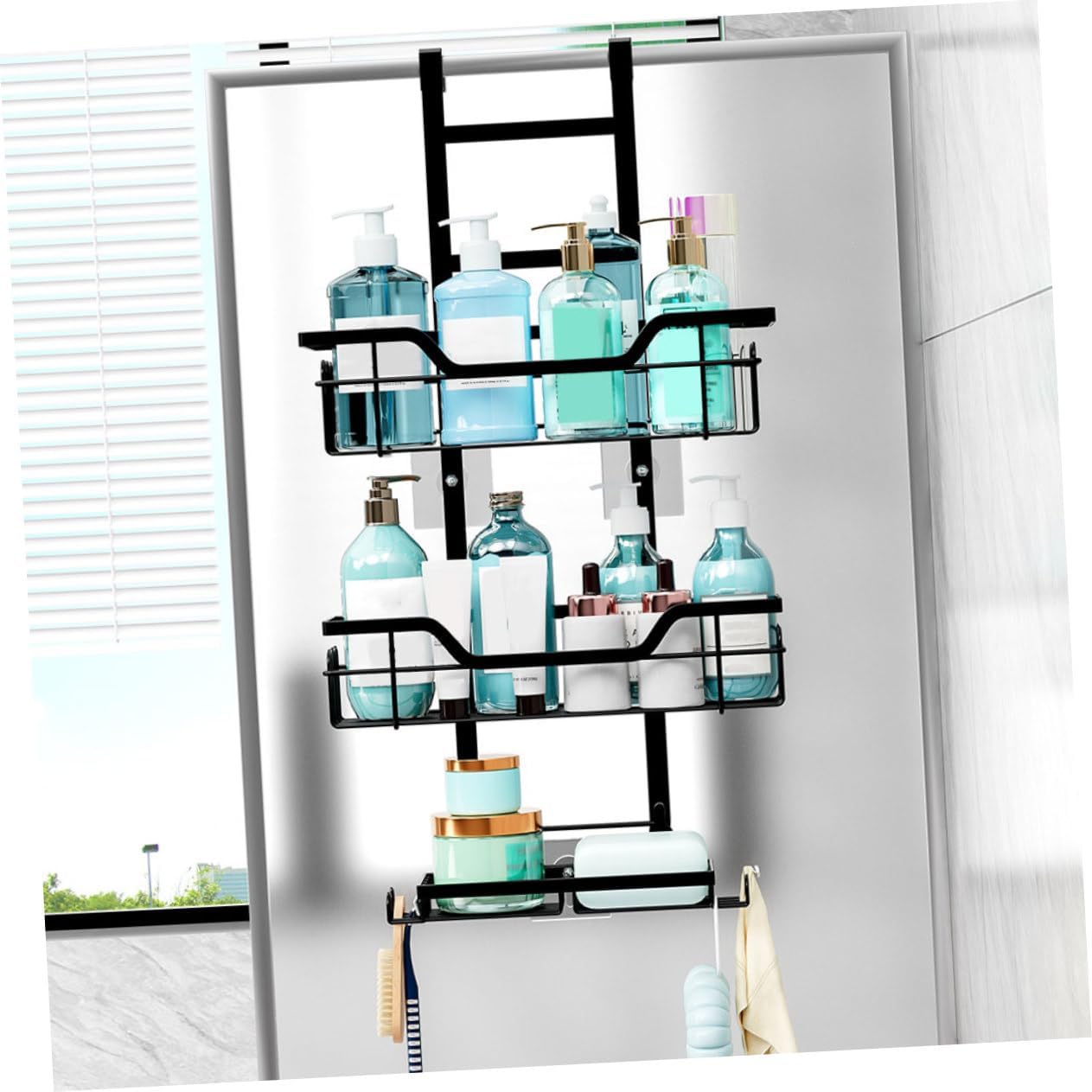Hanging Shower Caddy Over Door Organizer No Drilling Mesh Design Bathroom Storage Shelf for Shampoo and Accessories Versatile and Stable for Bathroom Kitchen Bedroom