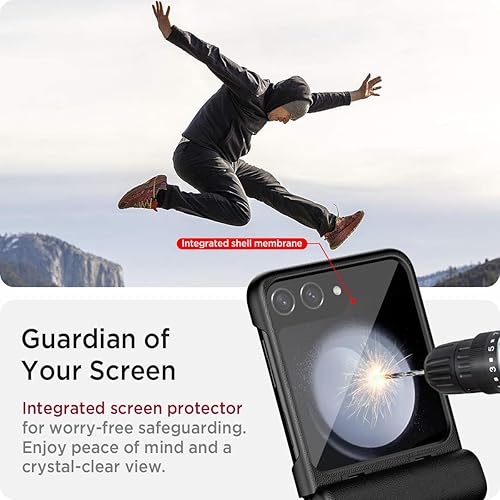 Miniatura 3 de Miimall Funda delgada para Samsung Galaxy Z Flip 5 con protección de bisagra, Galaxy Z Flip 5 Funda de cuero PU+PC duro Funda protectora ultra