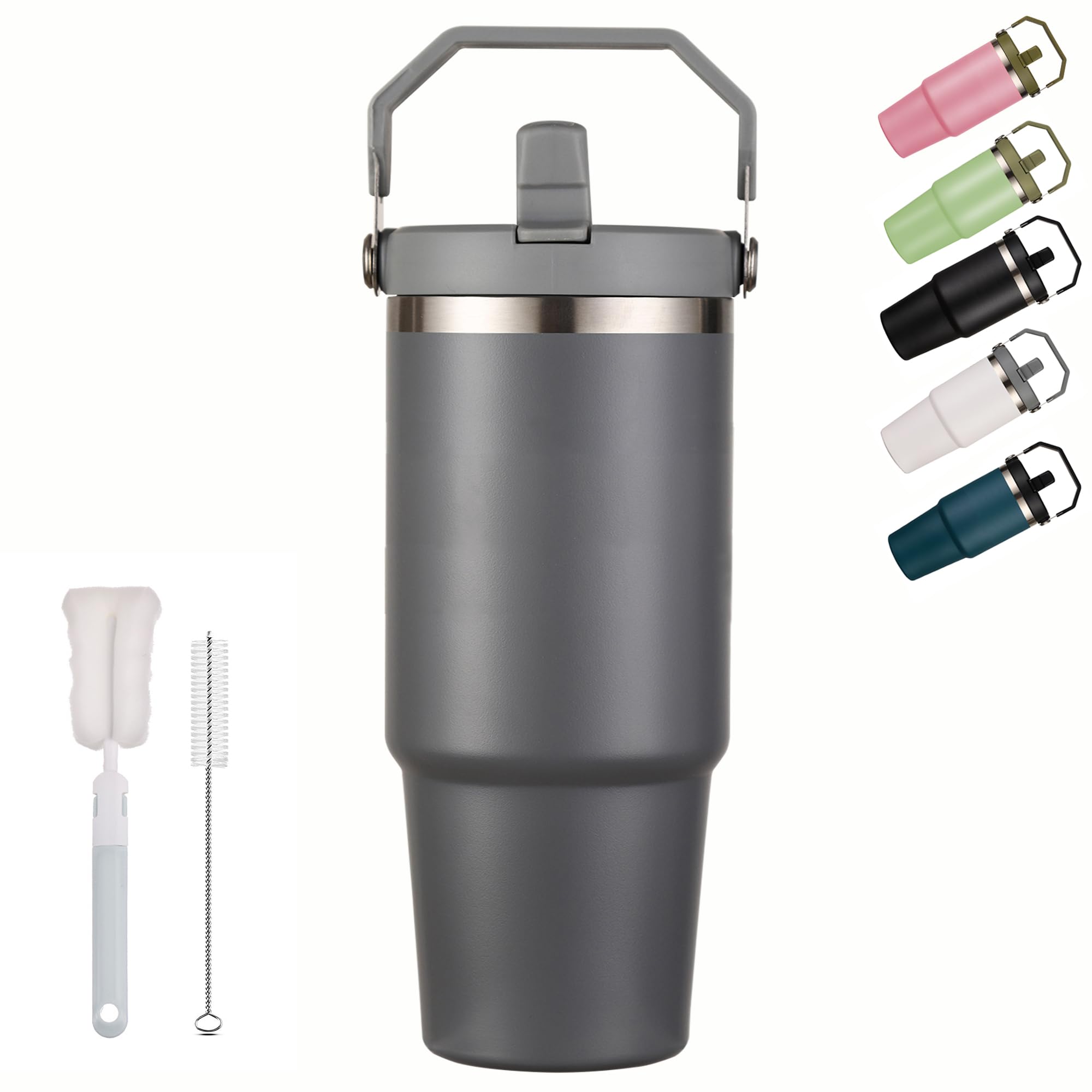 XIXIAMI Travel Mug with Handle 900ml-30oz Insulated Tumbler with Straw & Lid Leakproof Coffee Mug for Hot or Iced Drink