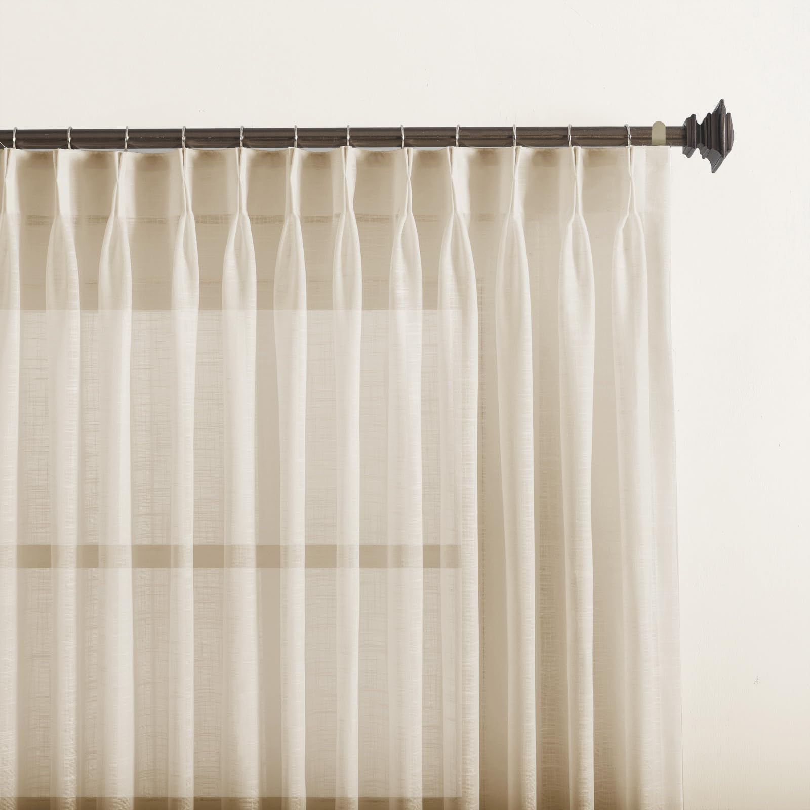 LANTIME Sheer Curtains 96 inches Long, Beige Semi Pinch Pleated Window Curtains Panels Drapery, 26" W x 96" L, Set of 2